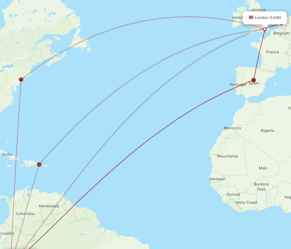 LGW to LIM flights and routes map