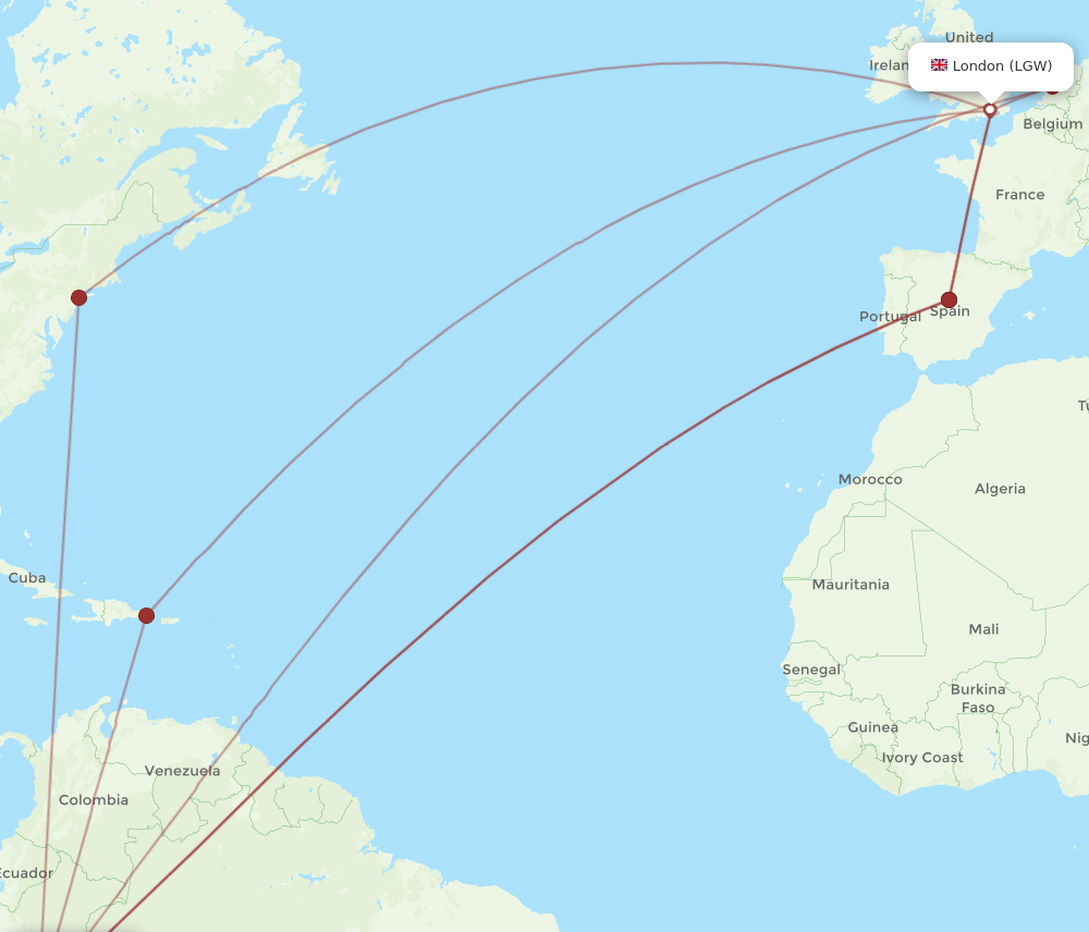 LGW to LIM flights and routes map