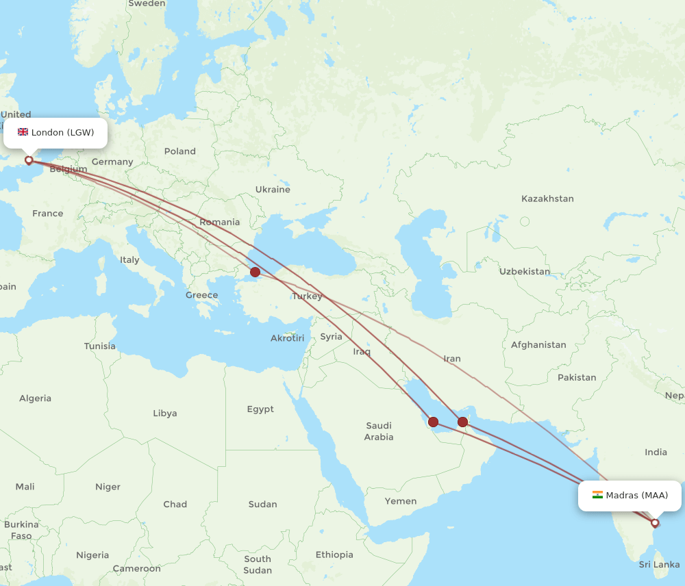 LGW-MAA flight routes