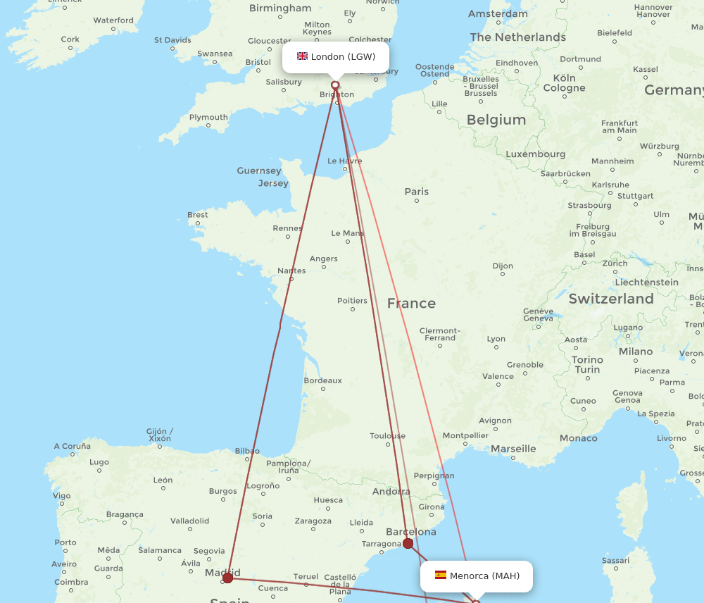 LGW-MAH flight routes