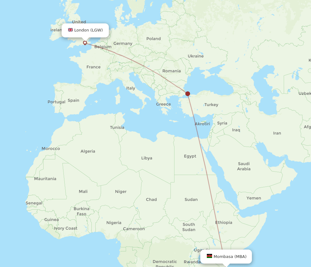 LGW-MBA flight routes