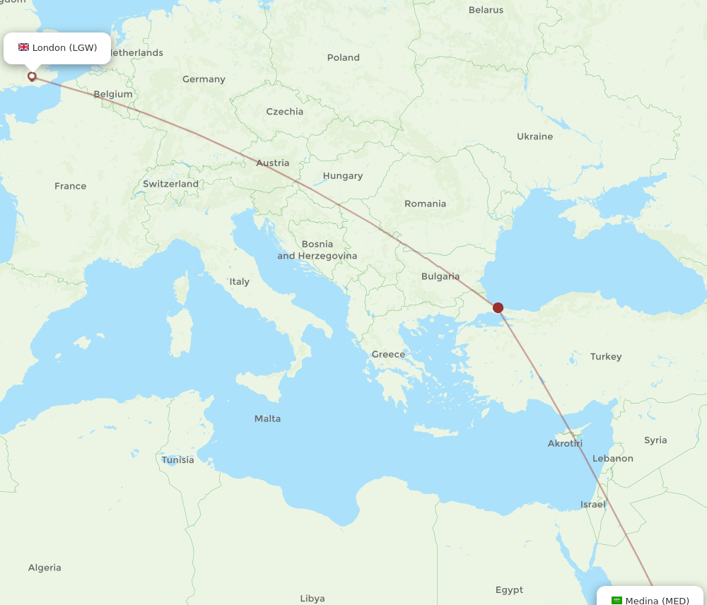 LGW to MED flights and routes map