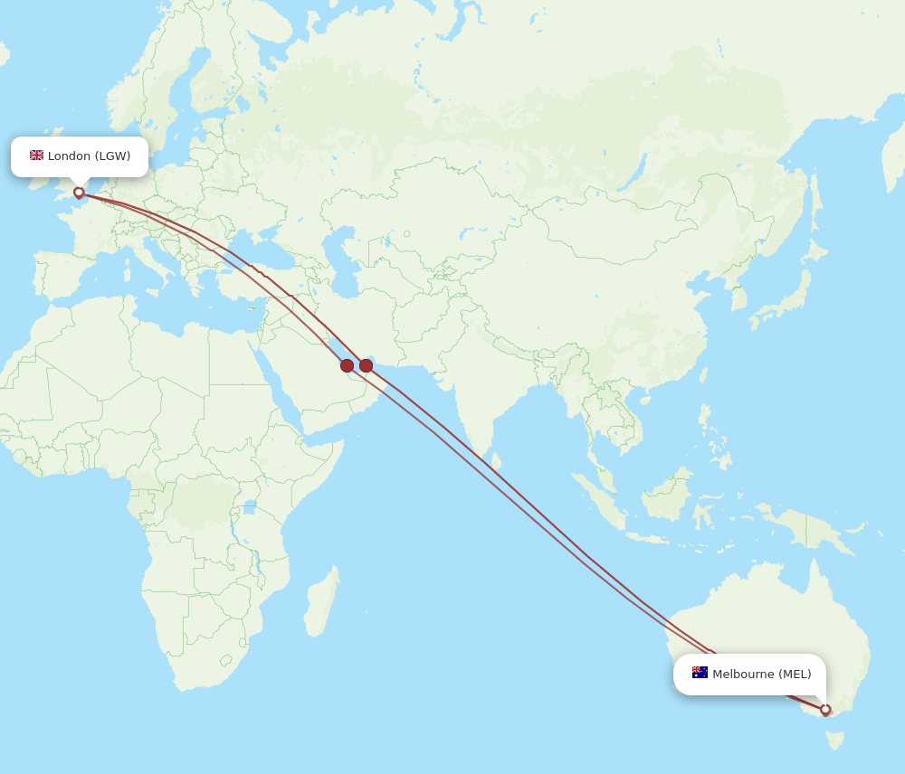 LGW-MEL flight routes