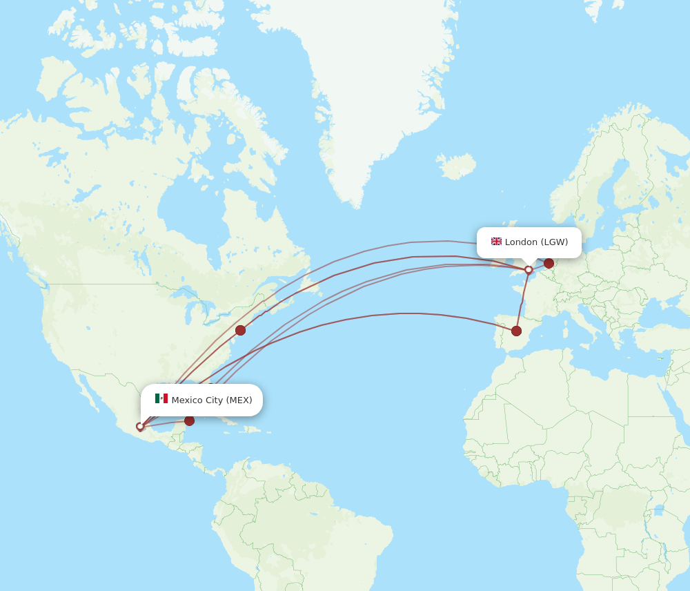 LGW-MEX flight routes