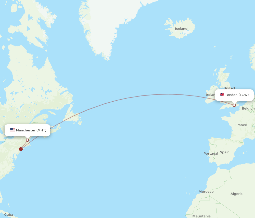 LGW to MHT flights and routes map