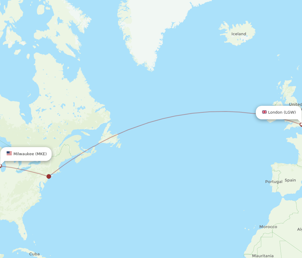 LGW to MKE flights and routes map