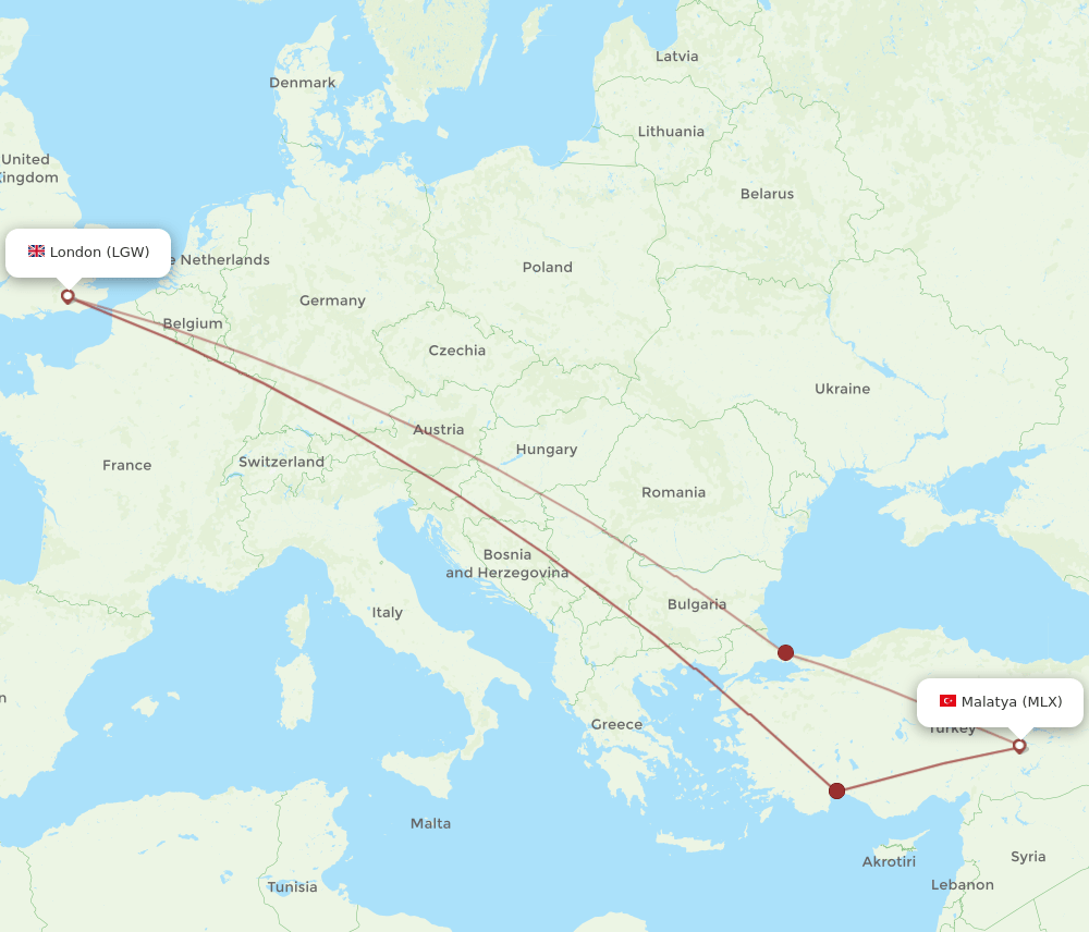 LGW-MLX flight routes