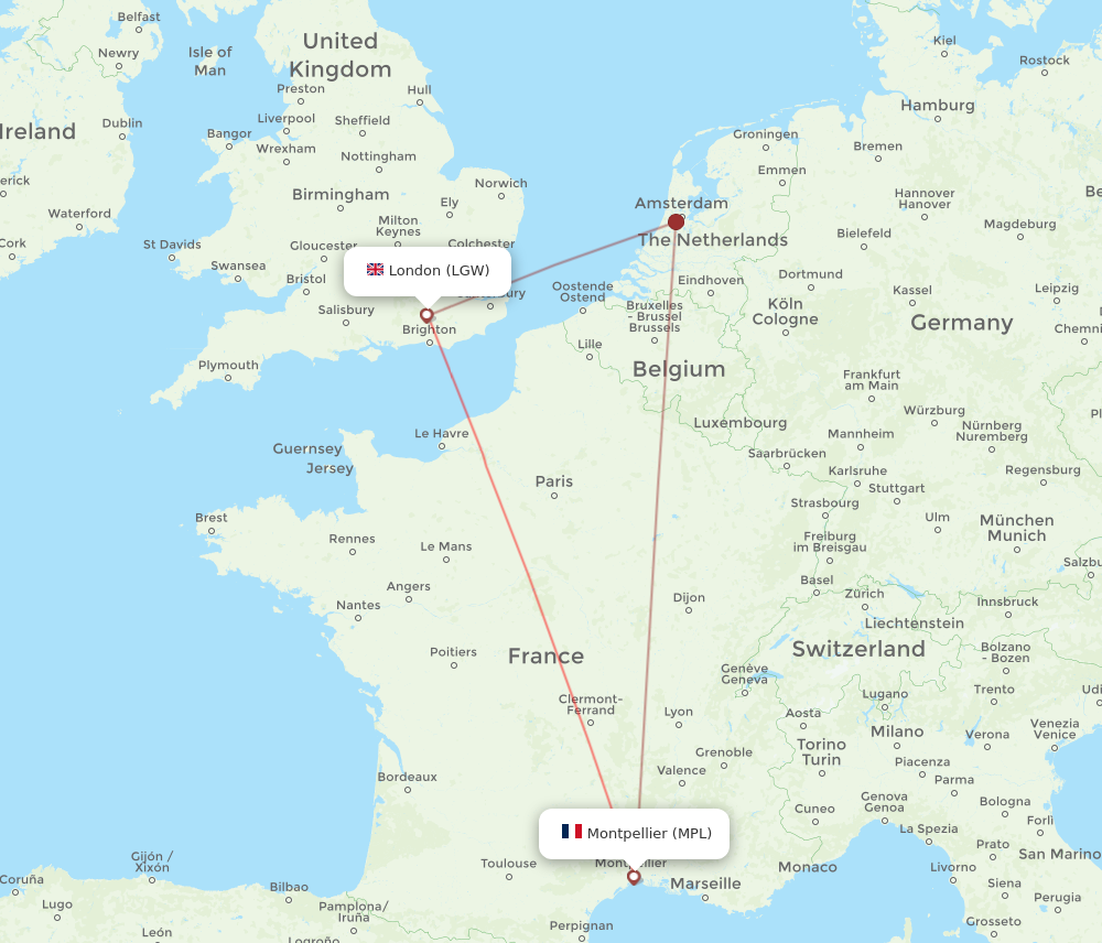 LGW to MPL flights and routes map