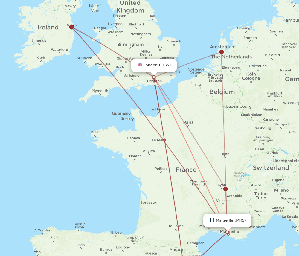 LGW to MRS flights and routes map