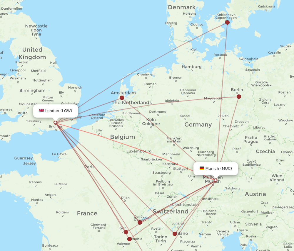 LGW to MUC flights and routes map