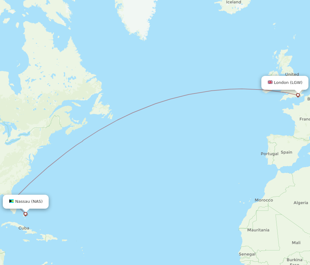 LGW-NAS flight routes