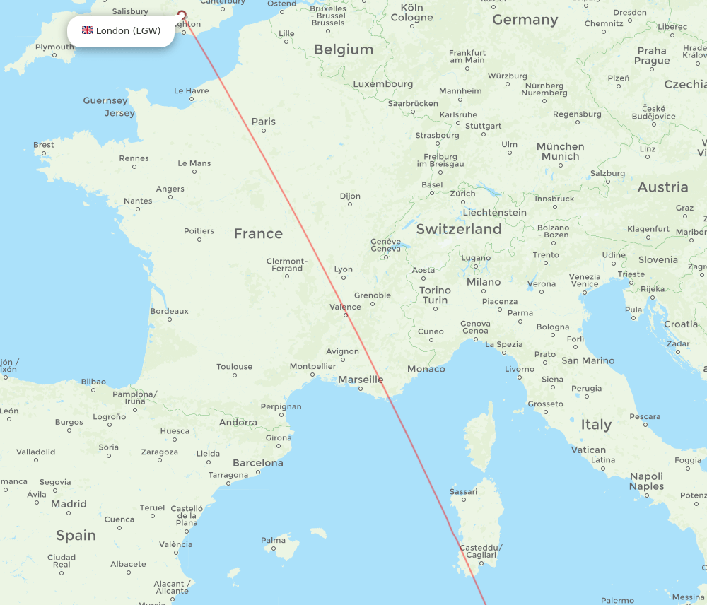 London - Enfidha route map and flight paths