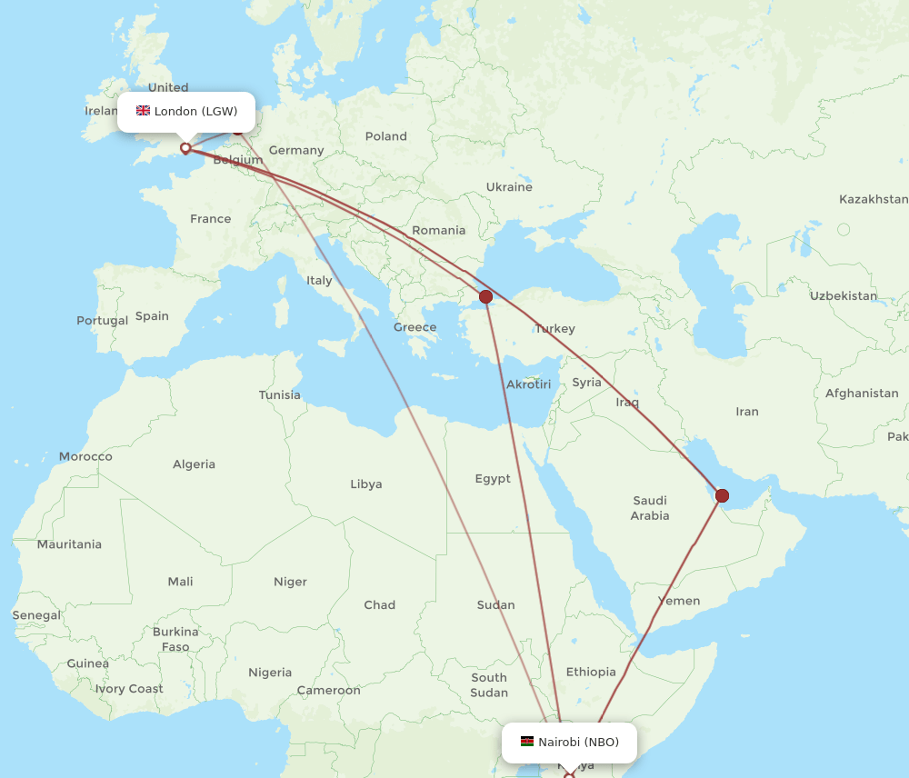 LGW-NBO flight routes