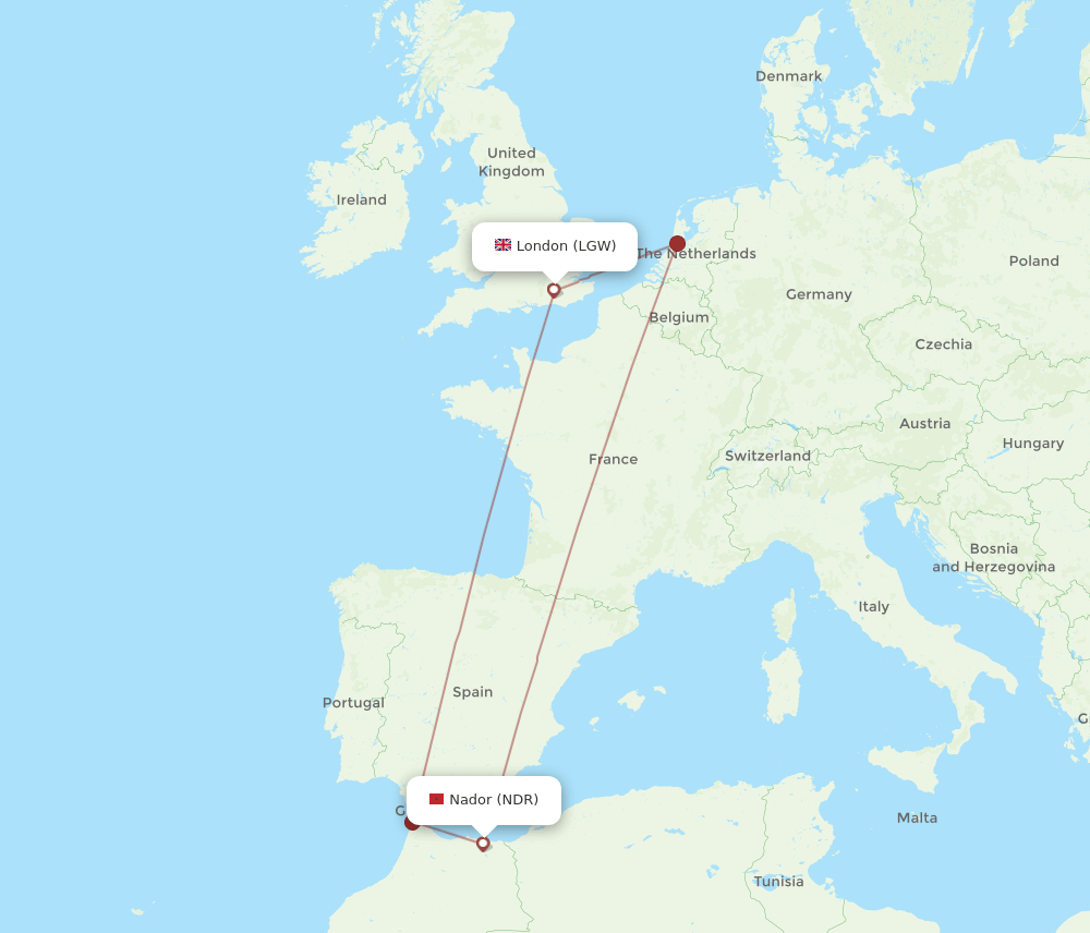 LGW-NDR flight routes
