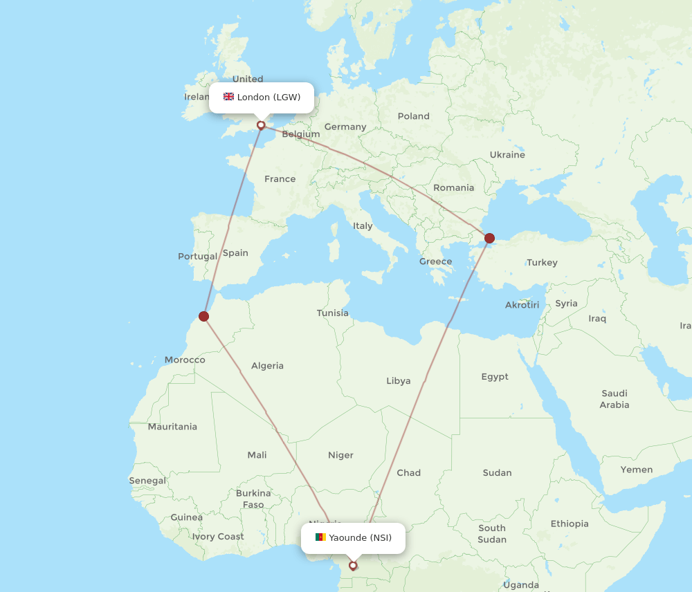 LGW-NSI flight routes