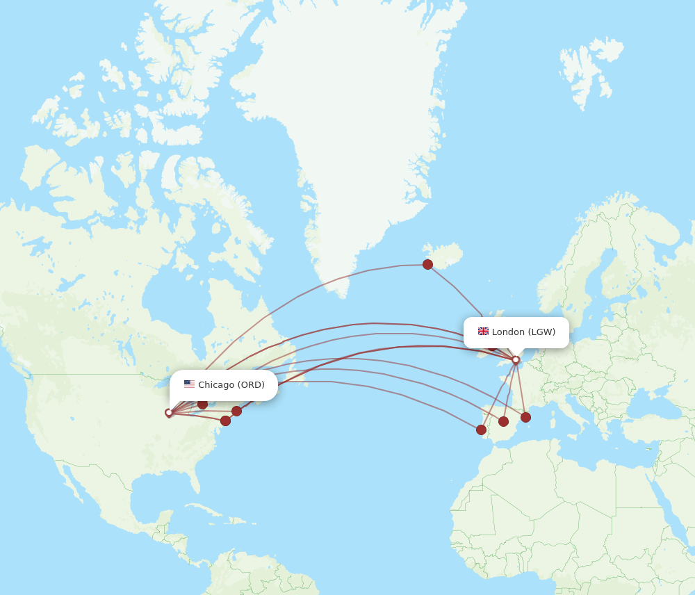 LGW to ORD flights and routes map
