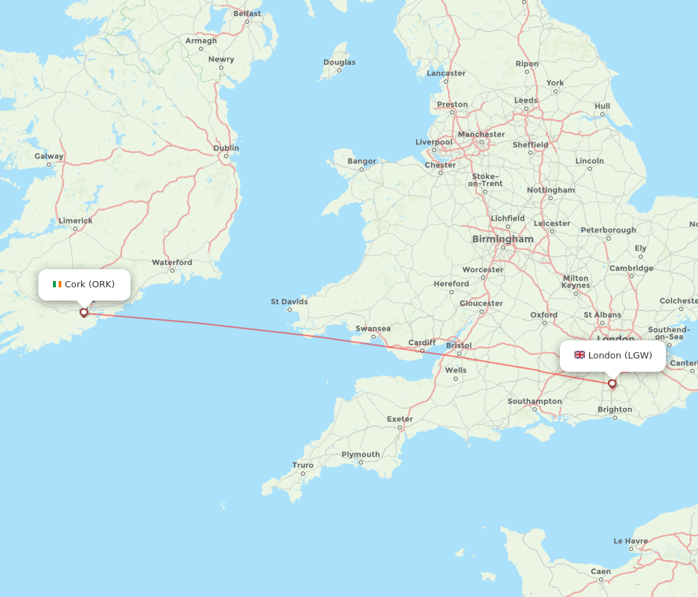 London - Cork route map and flight paths
