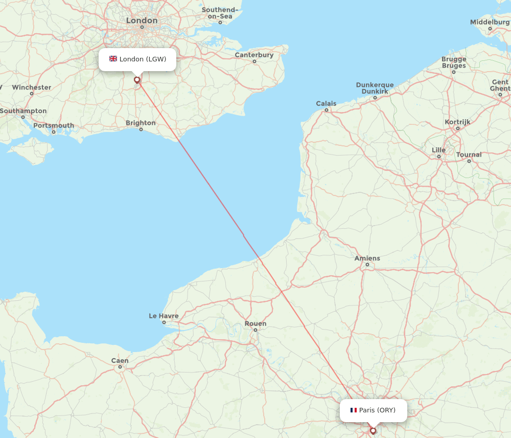 London - Paris route map and flight paths