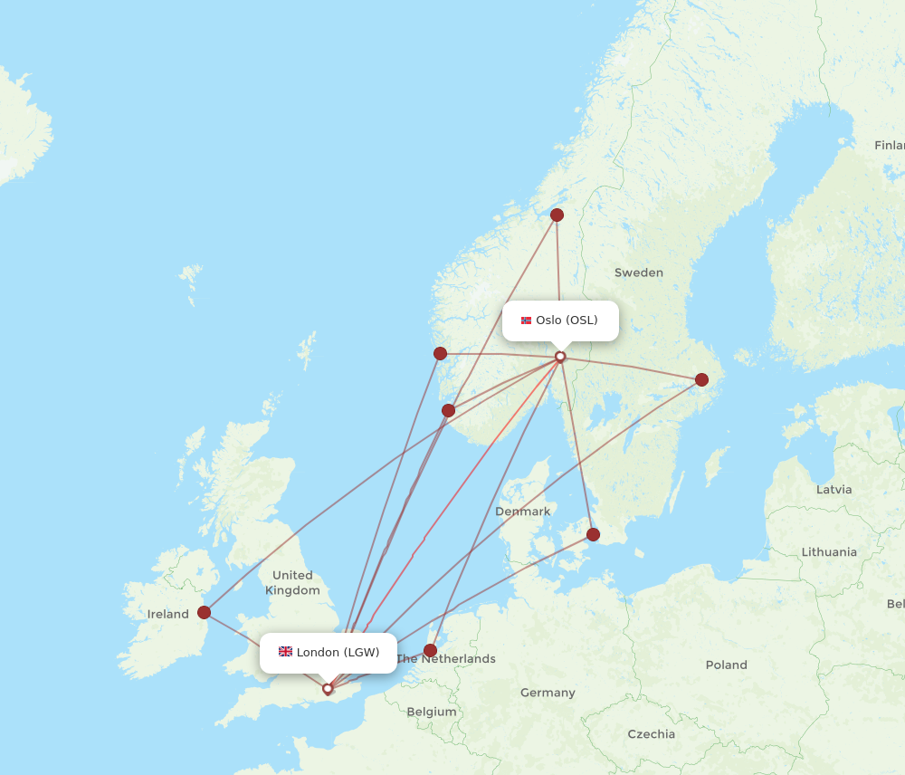 LGW to OSL flights and routes map