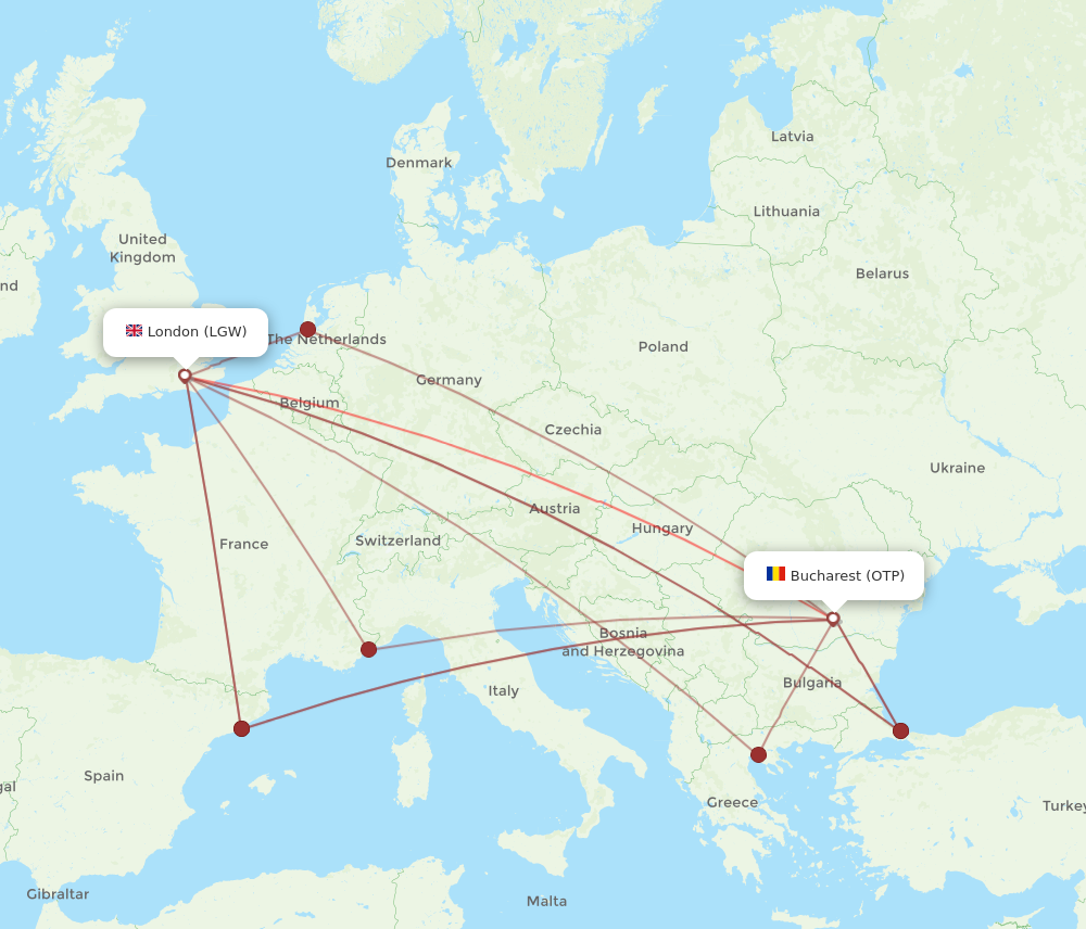 LGW to OTP flights and routes map