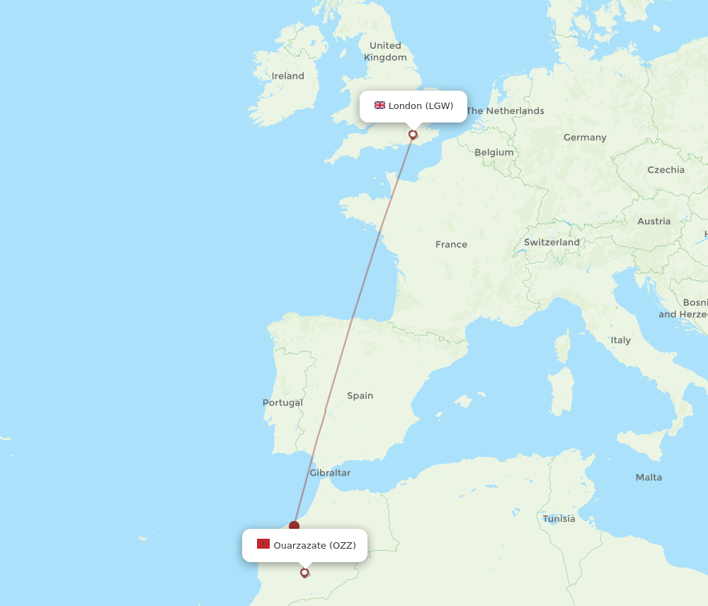 LGW-OZZ flight routes