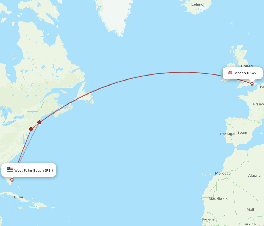 LGW-PBI flight routes