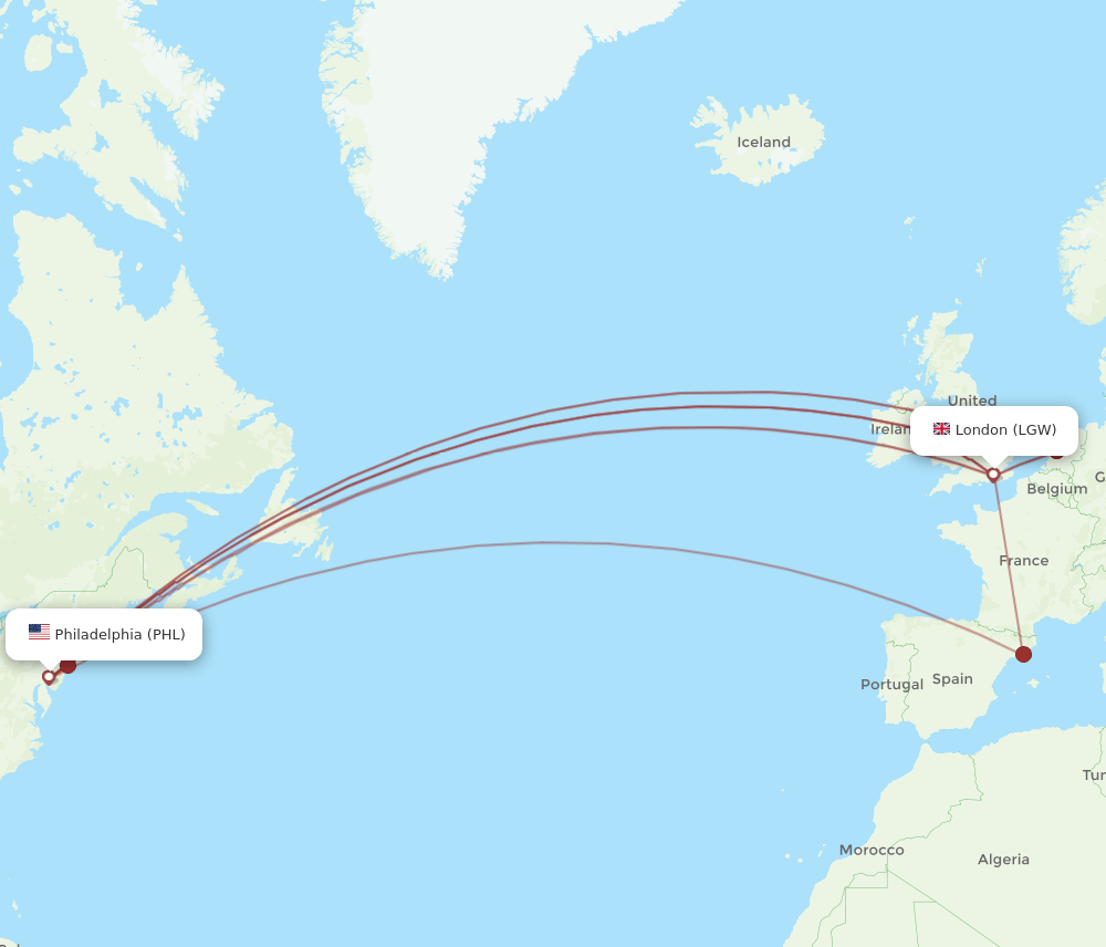 LGW-PHL flight routes
