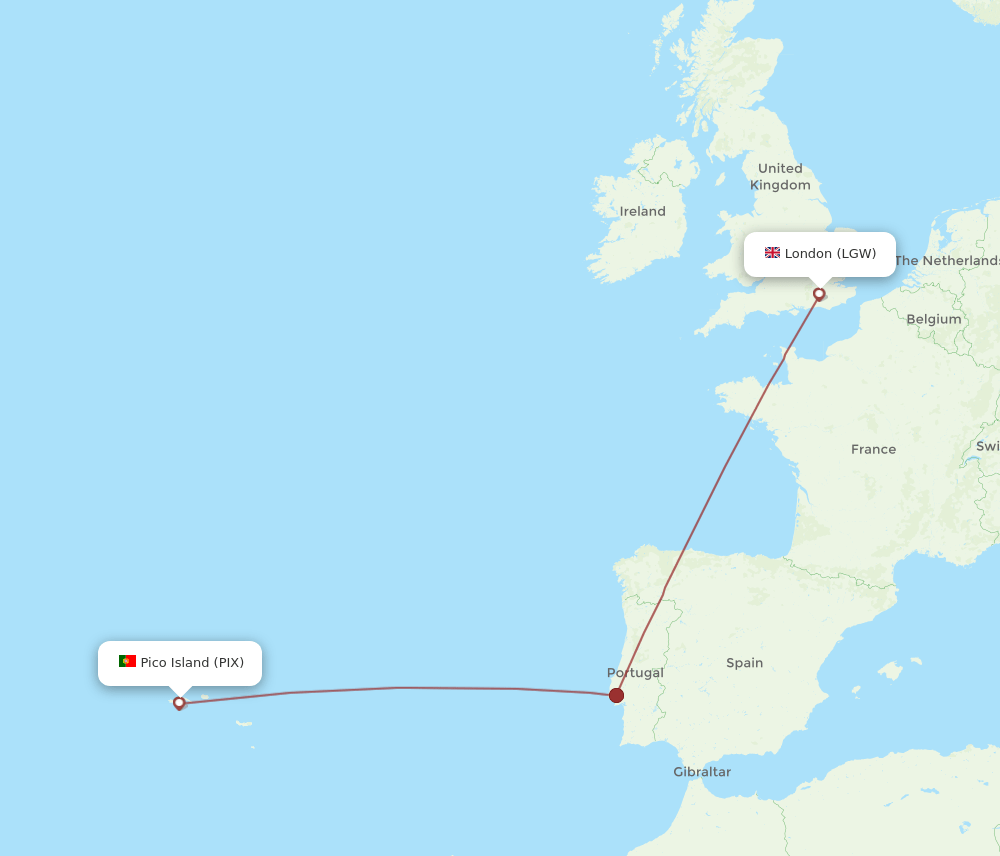 LGW to PIX flights and routes map