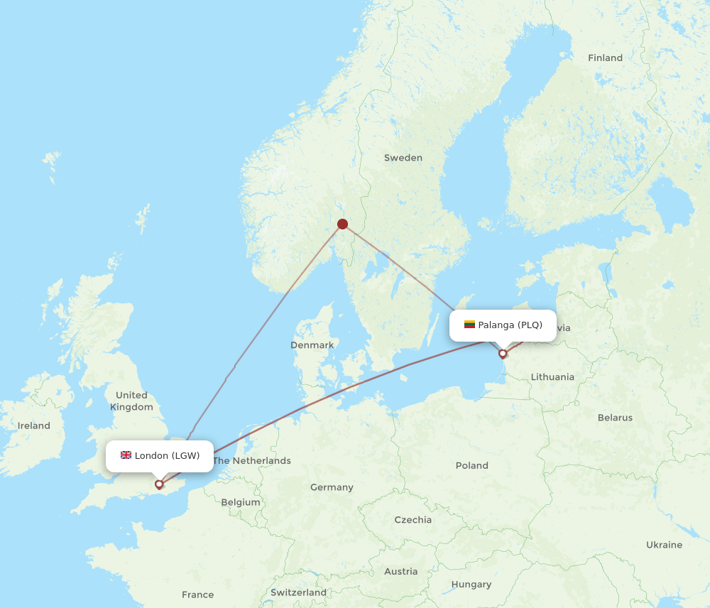 LGW to PLQ flights and routes map