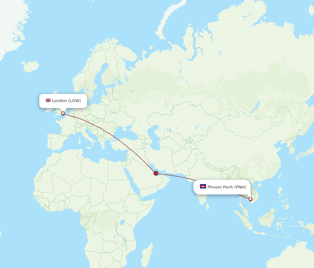 LGW to PNH flights and routes map