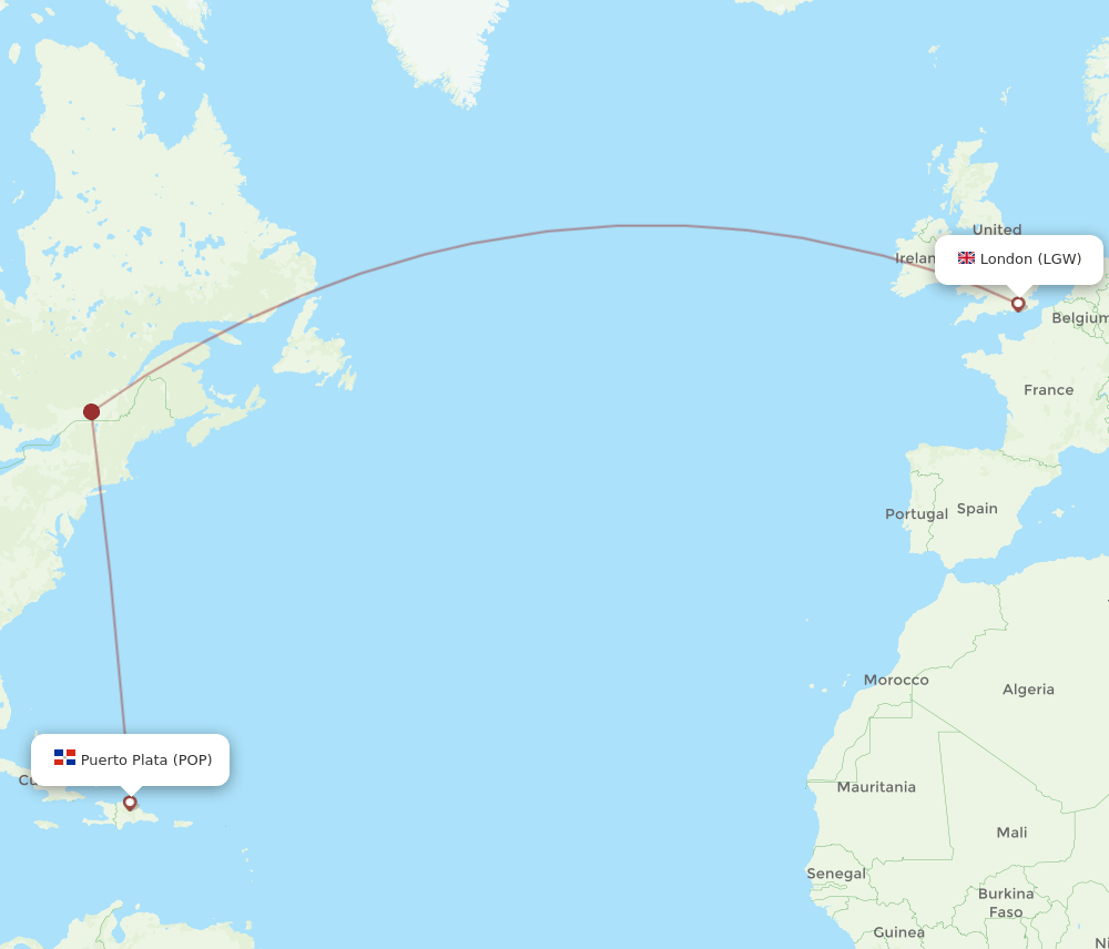 London - Puerto Plata route map and flight paths