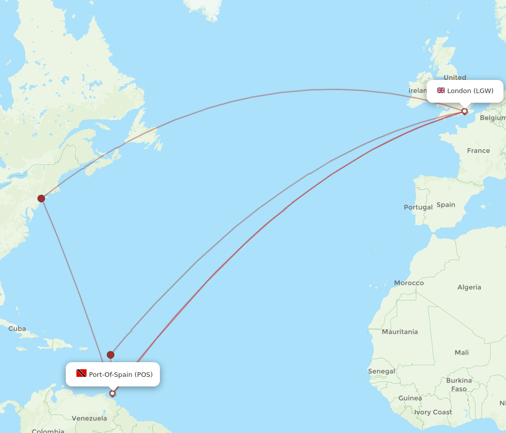 LGW-POS flight routes