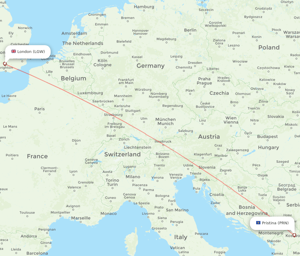LGW-PRN flight routes