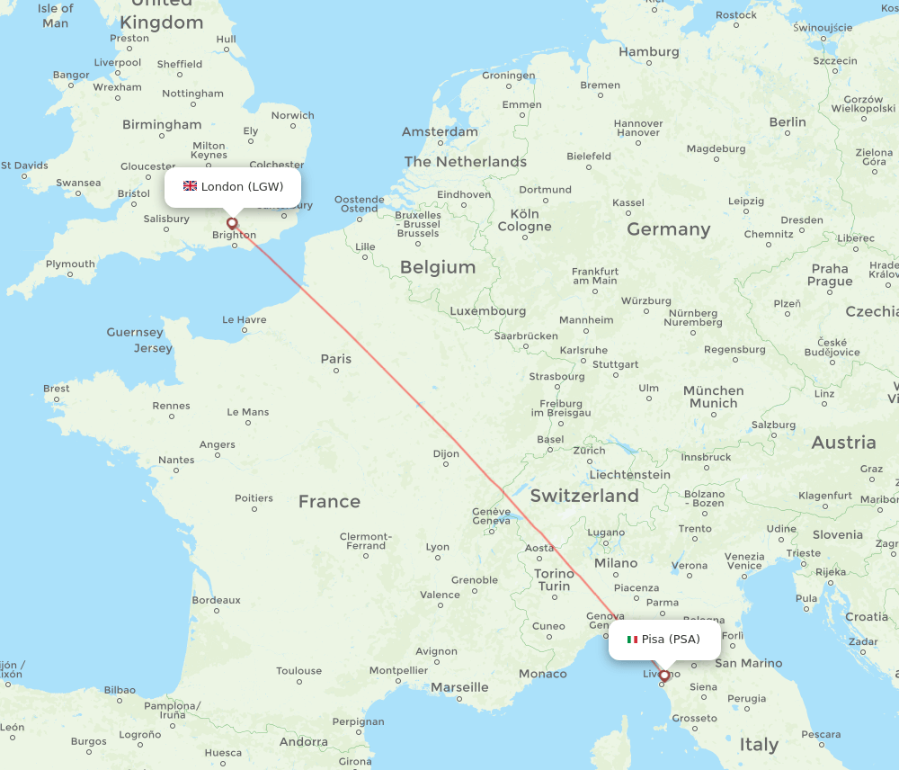 London - Pisa route map and flight paths