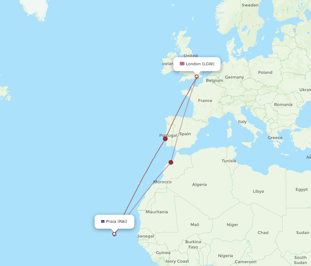 LGW-RAI flight routes