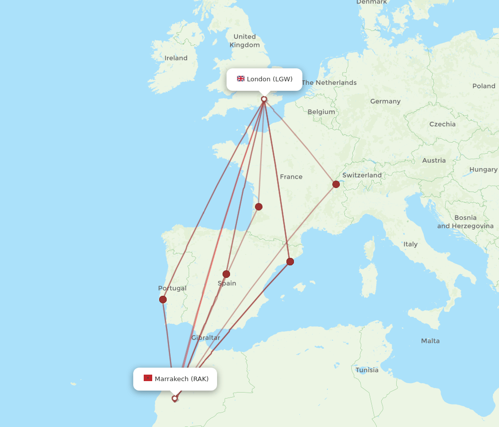 LGW-RAK flight routes