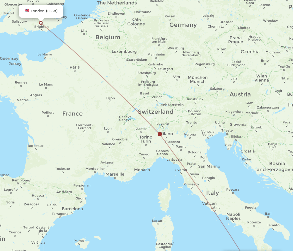 London - Reggio Calabria route map and flight paths
