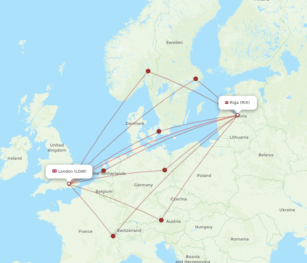 LGW to RIX flights and routes map