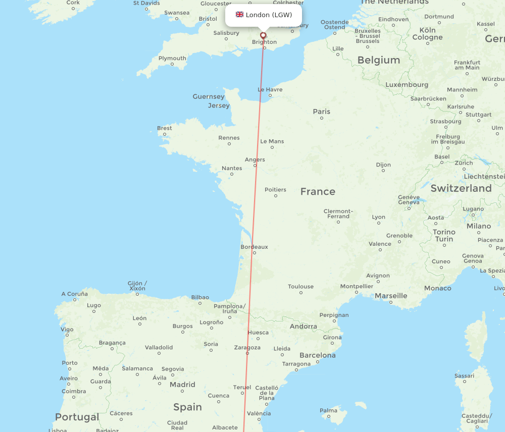 London - Corvera route map and flight paths