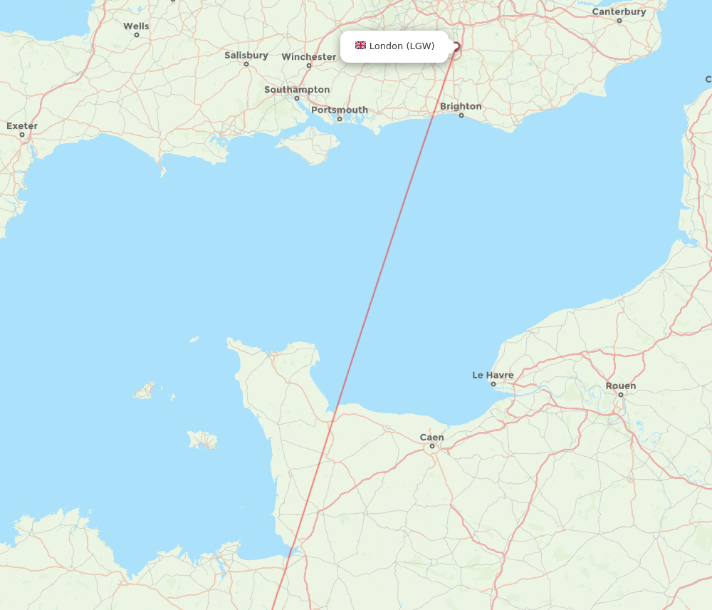 LGW to RNS flights and routes map