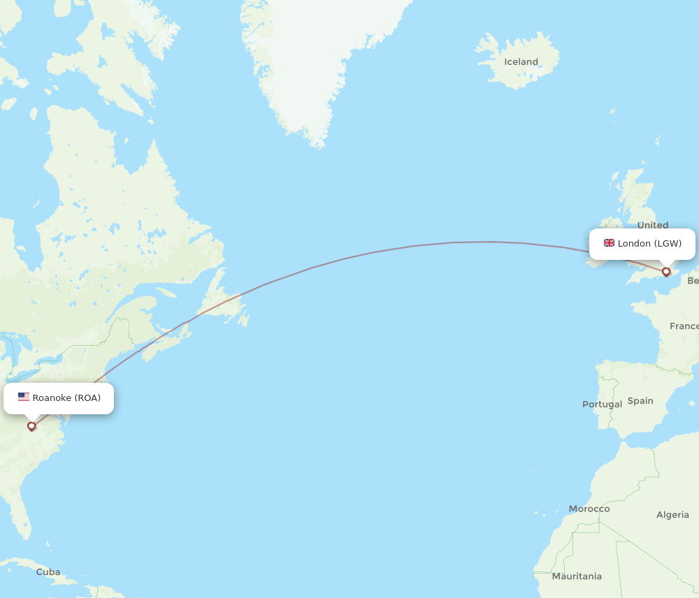 LGW-ROA flight routes