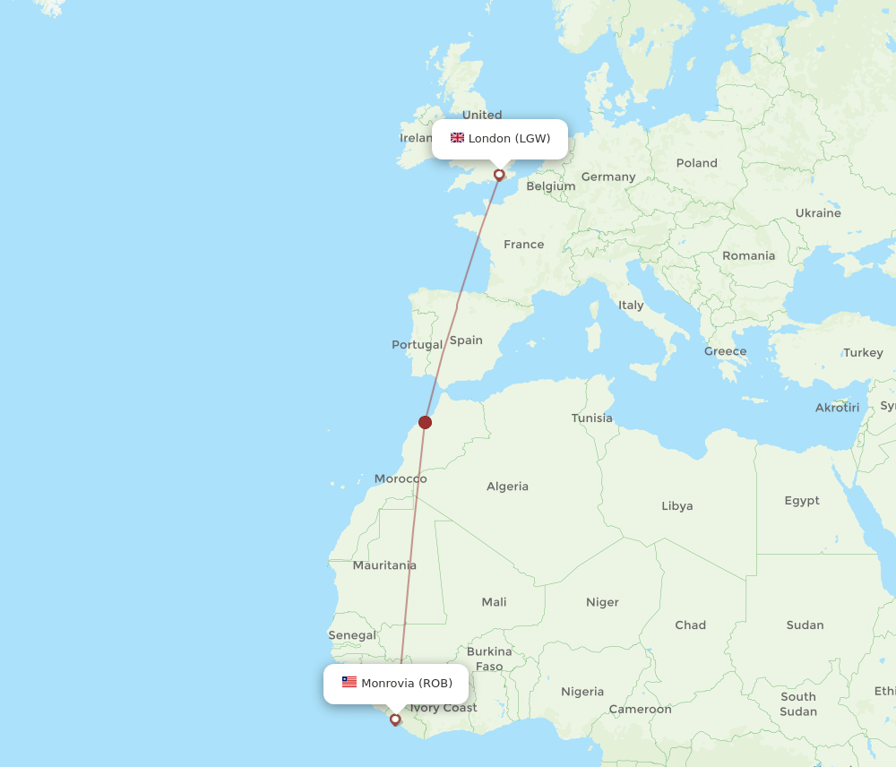 LGW-ROB flight routes