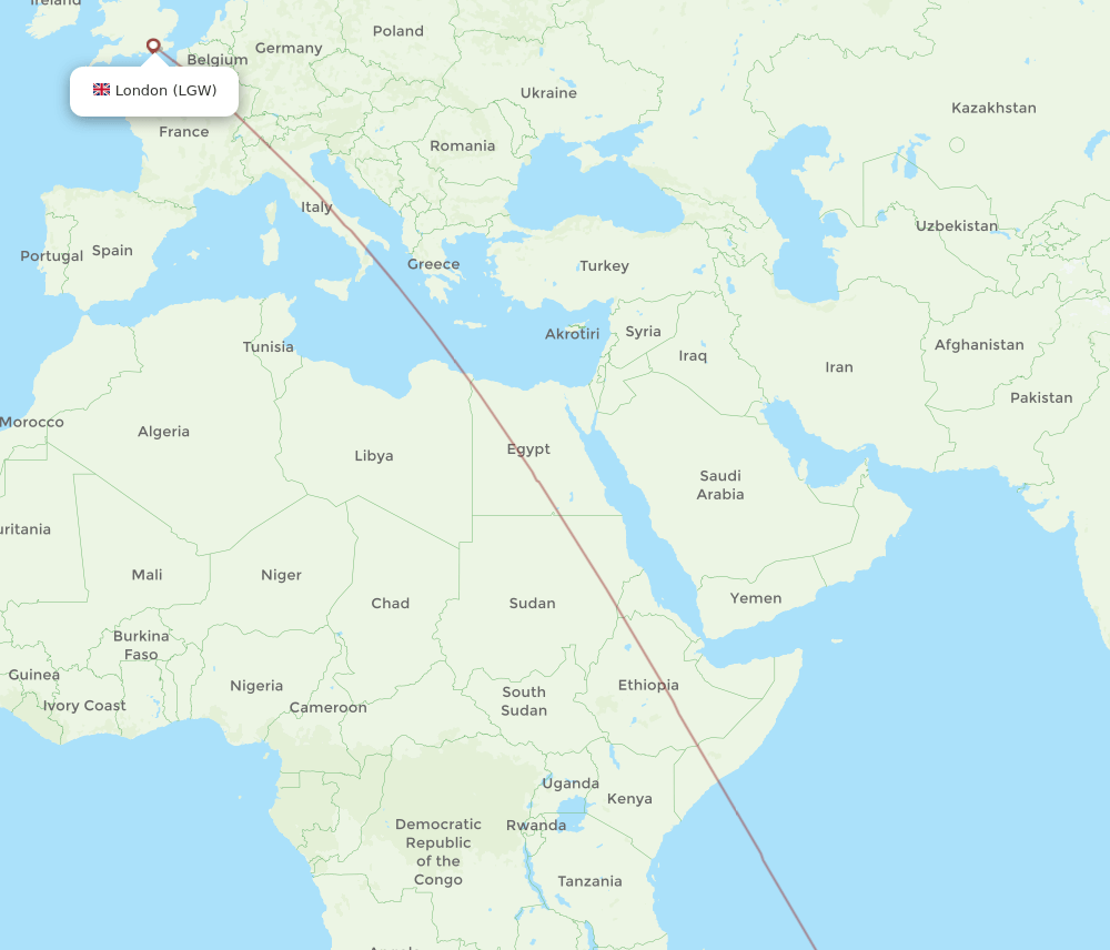 LGW to RRG flights and routes map