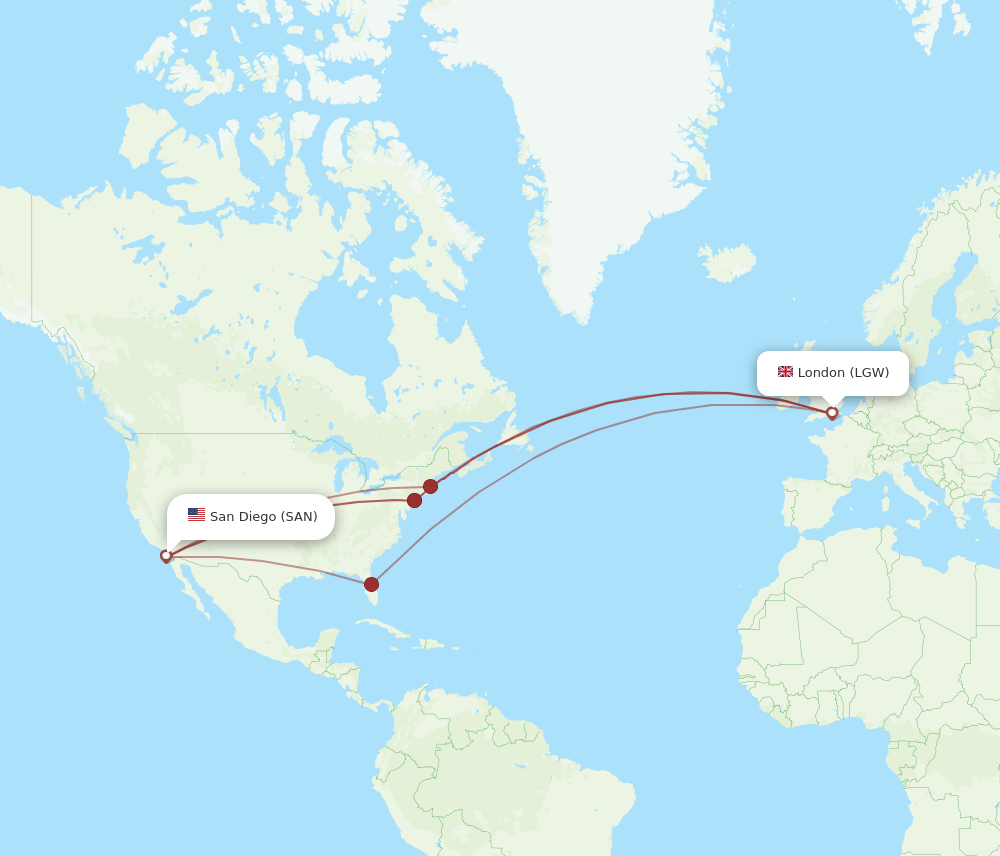 LGW-SAN flight routes