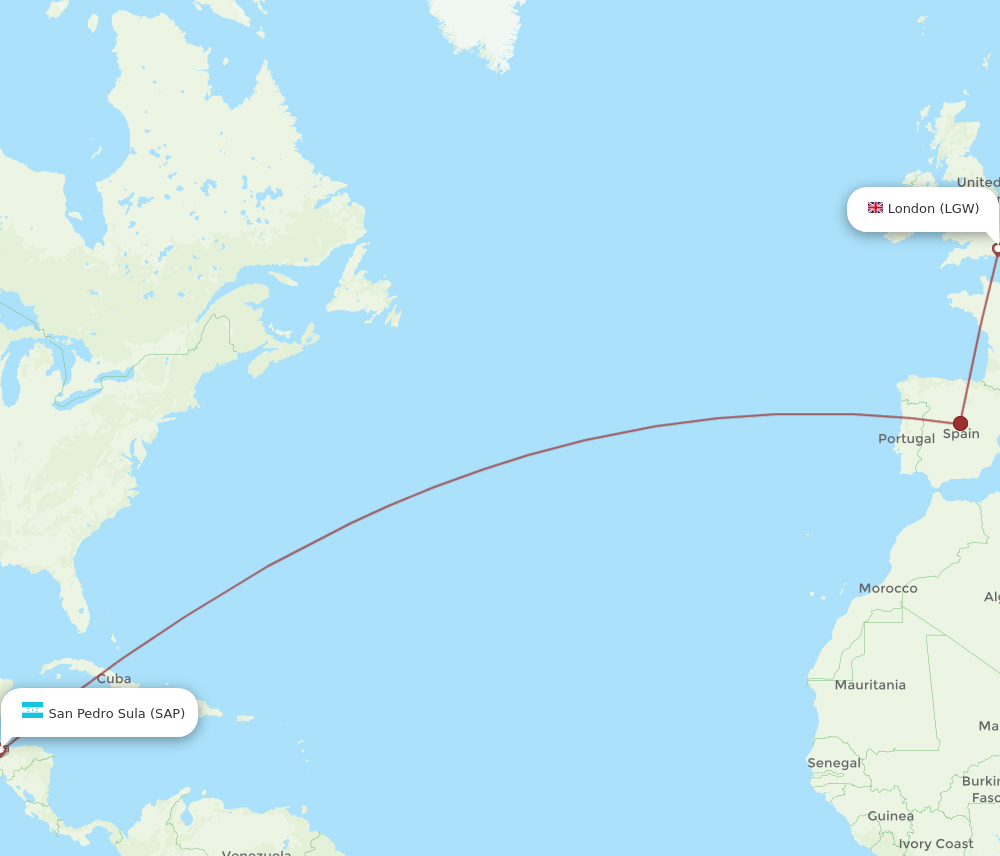 LGW-SAP flight routes