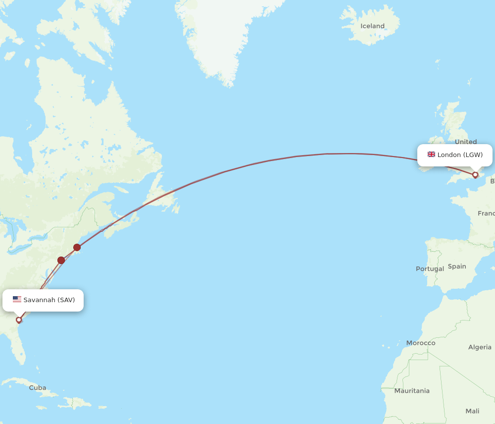 LGW-SAV flight routes