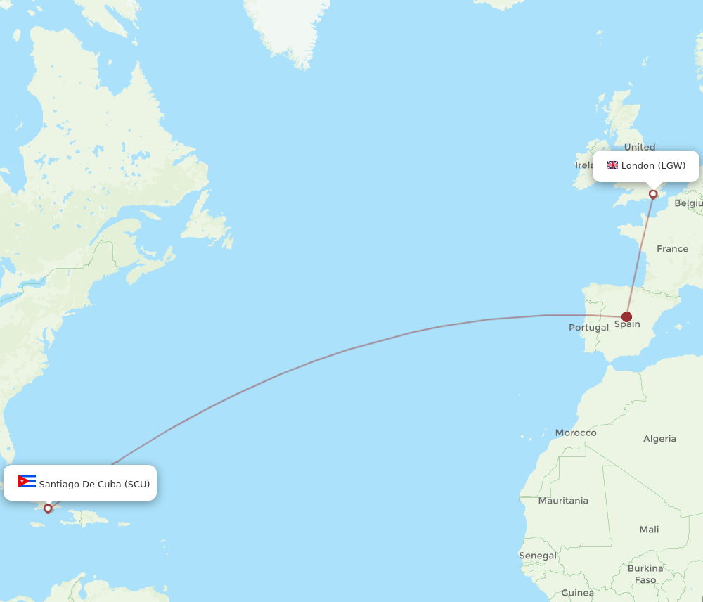 LGW-SCU flight routes
