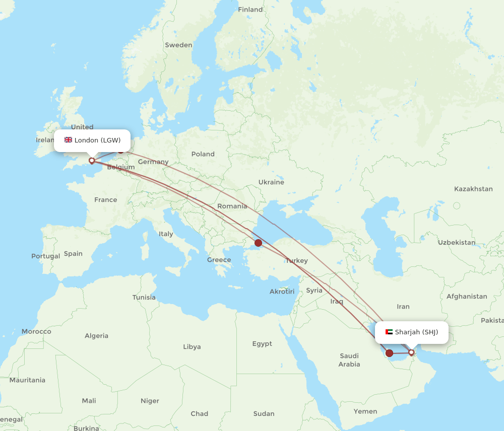 LGW-SHJ flight routes