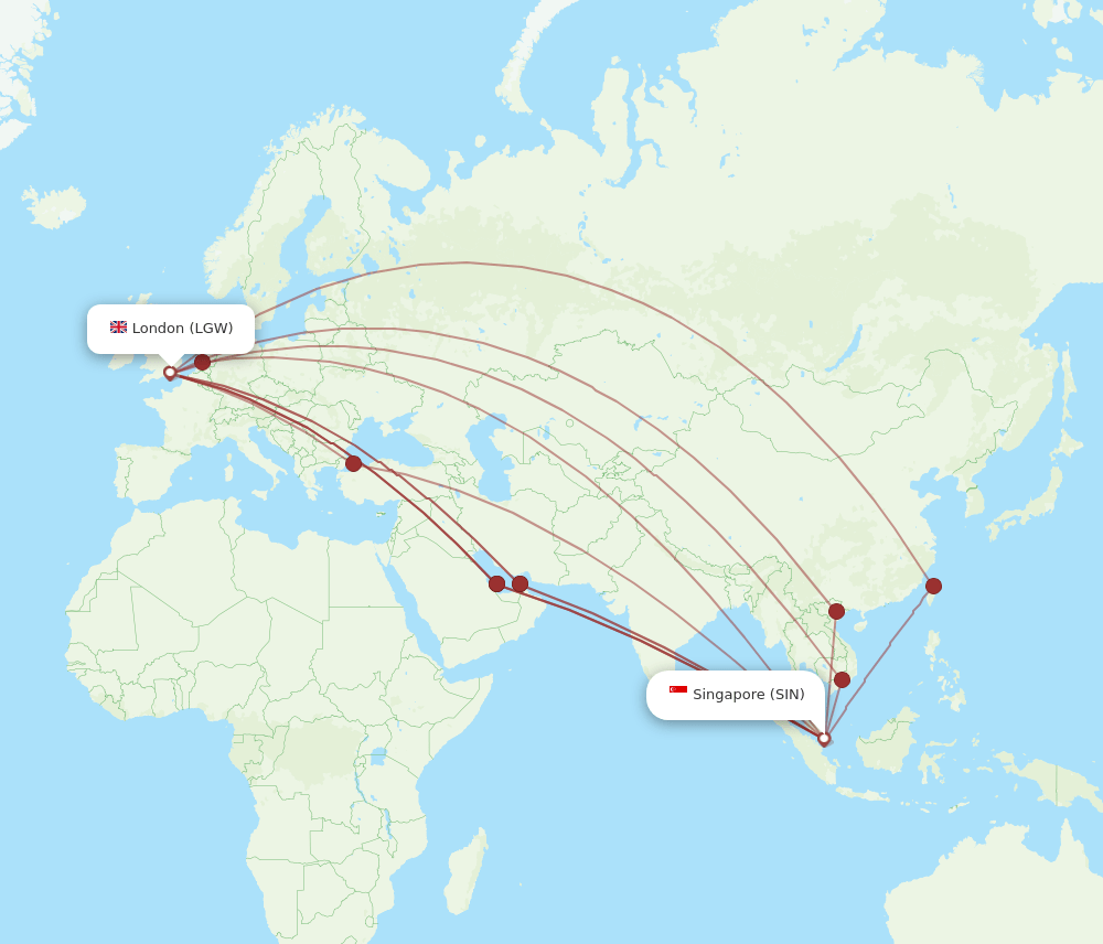 LGW-SIN flight routes