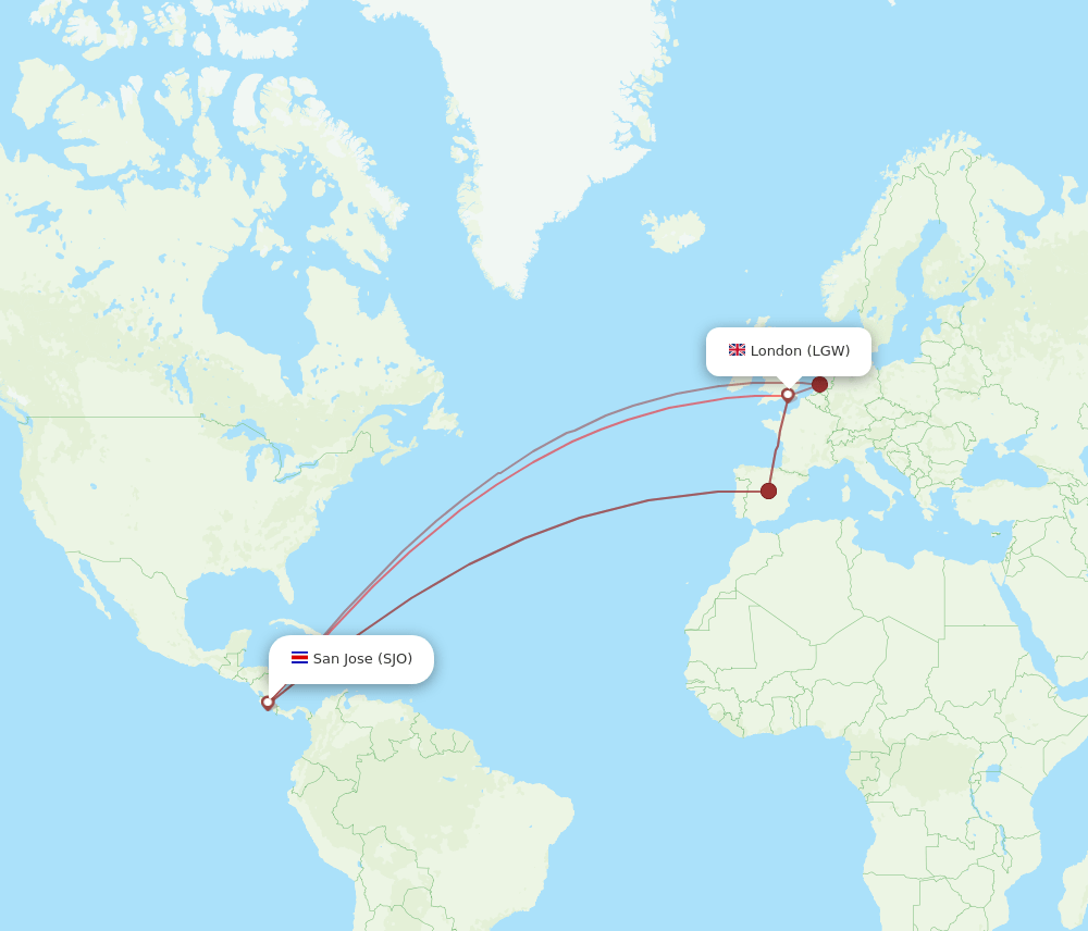 LGW-SJO flight routes